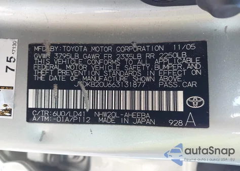 2006 Toyota Prius z USA, uszkodzony, nr VIN JTDKB20U663131877